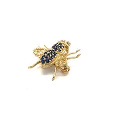 Sapphire Gold-Diamond-Stone Brooch 2 Diamonds .02 Carat T.W. 14K Yellow Gold